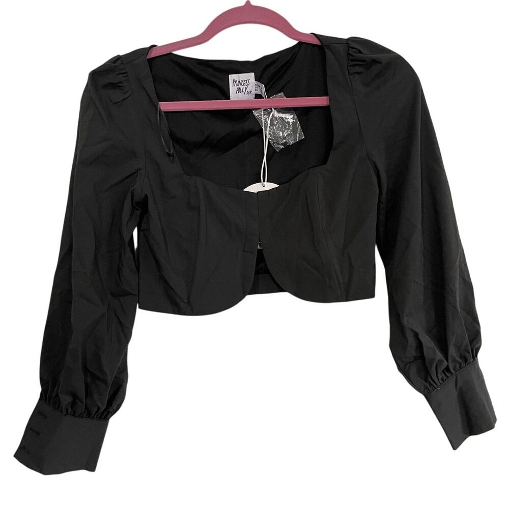 NWT Princess Polly Della Long Sleeve Square Neck Crop Top Black Womens Size US 2
